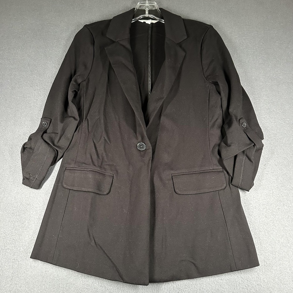 Time‎ And Tru Jacket Womens XS Black Single Button Blazer Tab Sleeve Longline
